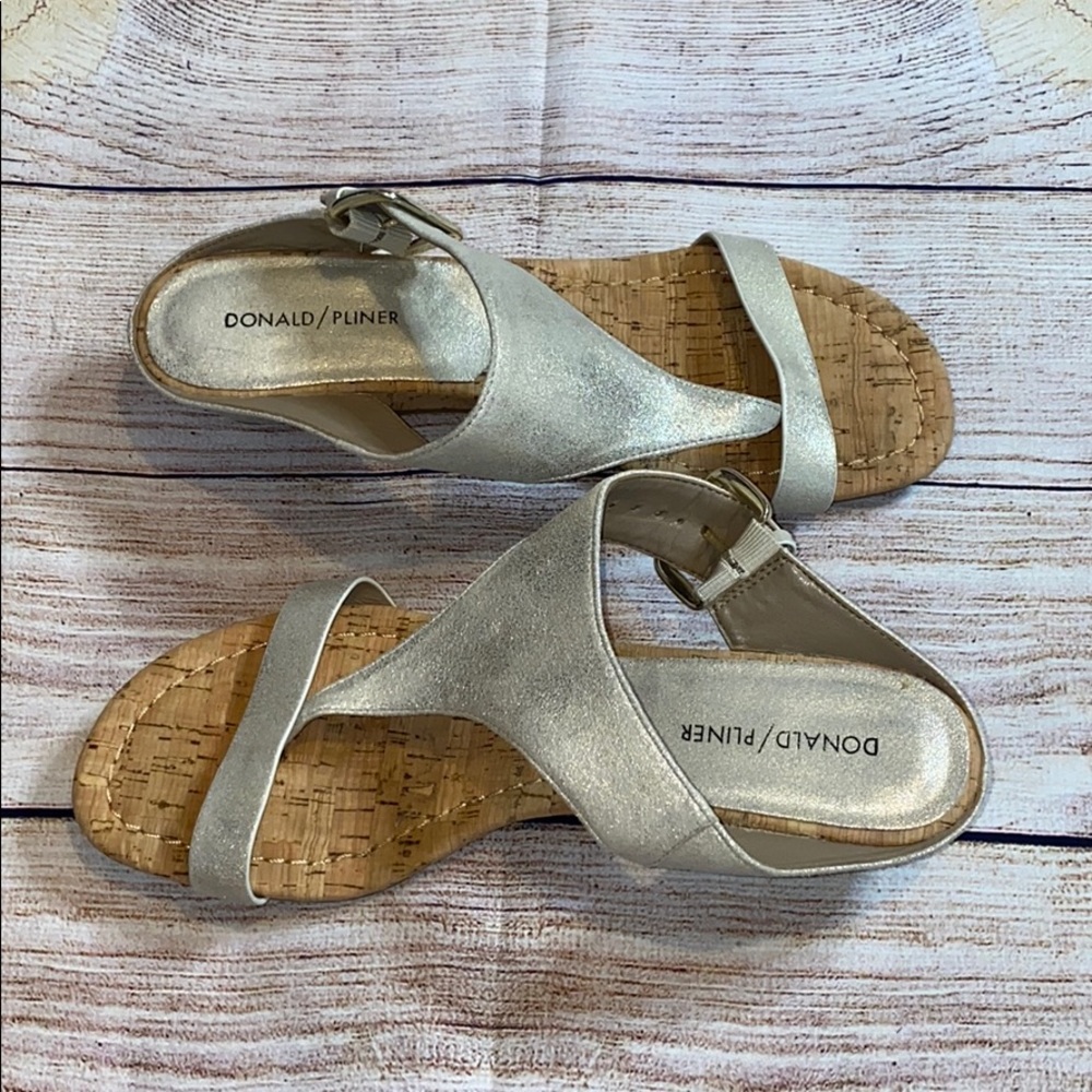 Donald Pliner Dylan Cork Wedge Sandals Pewter